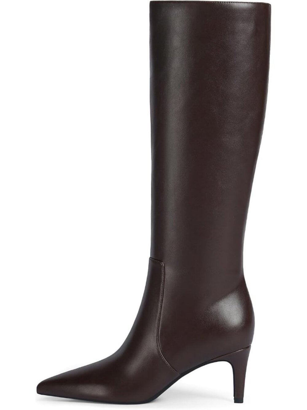 Women's Chocolate Leather Stylish Pointed Toe Low Kitten Heel Knee High Boots